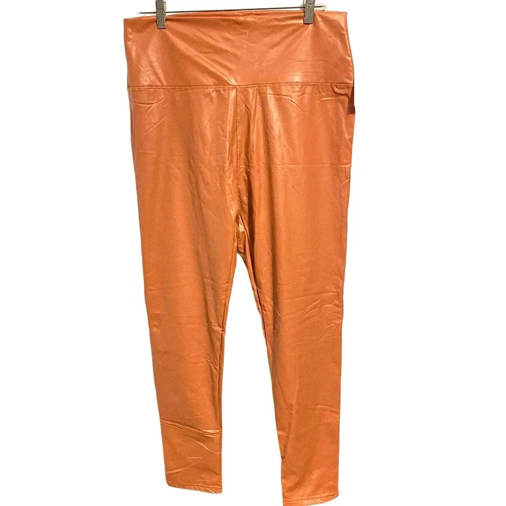 NWT Hot Kiss Stretch Faux Leather Mocha Mousse Leggings Women Plus Size 1X
